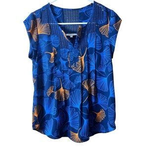 DR2 Daniel Rainn Floral Tropical Short Sleeve Blouse Size PS Flowy Boho Travel‎